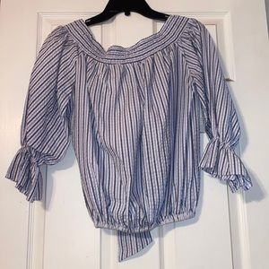 Chicwish Blue Striped Off the Shoulder Top